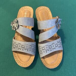 Patrizia by Spring Step Sandals Blue Floral Cutout Wedge Slides Women’s Size 6